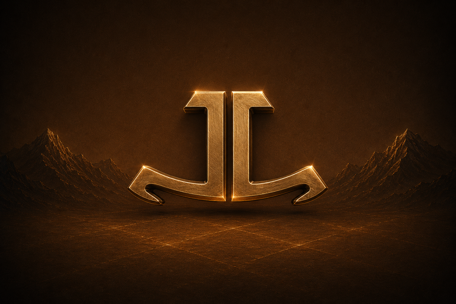 Golden Jaeger-LeCoultre JL emblem set against a moody mountain landscape
