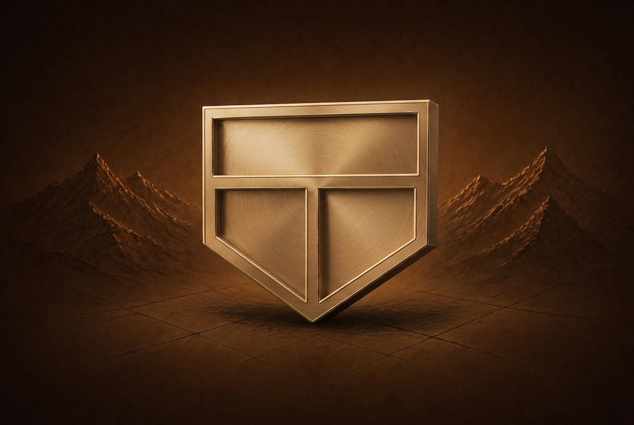 Golden TAG Heuer shield against a moody mountain landscape
