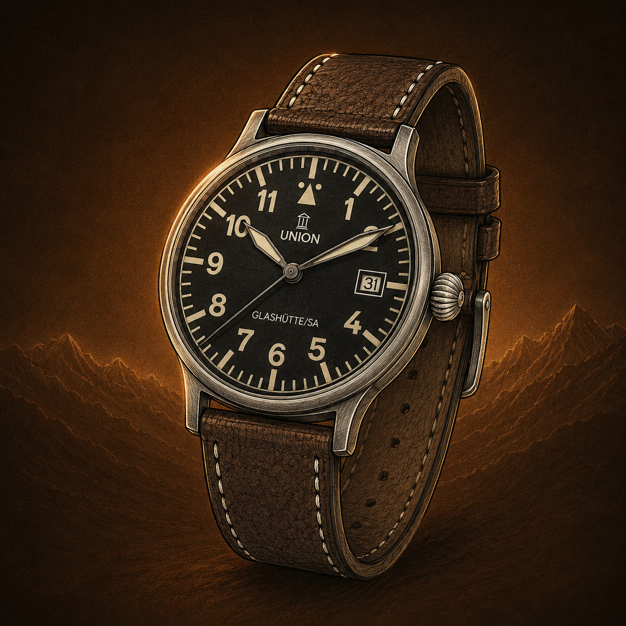 Union Glashütte pilot watch with high-contrast aviation dial